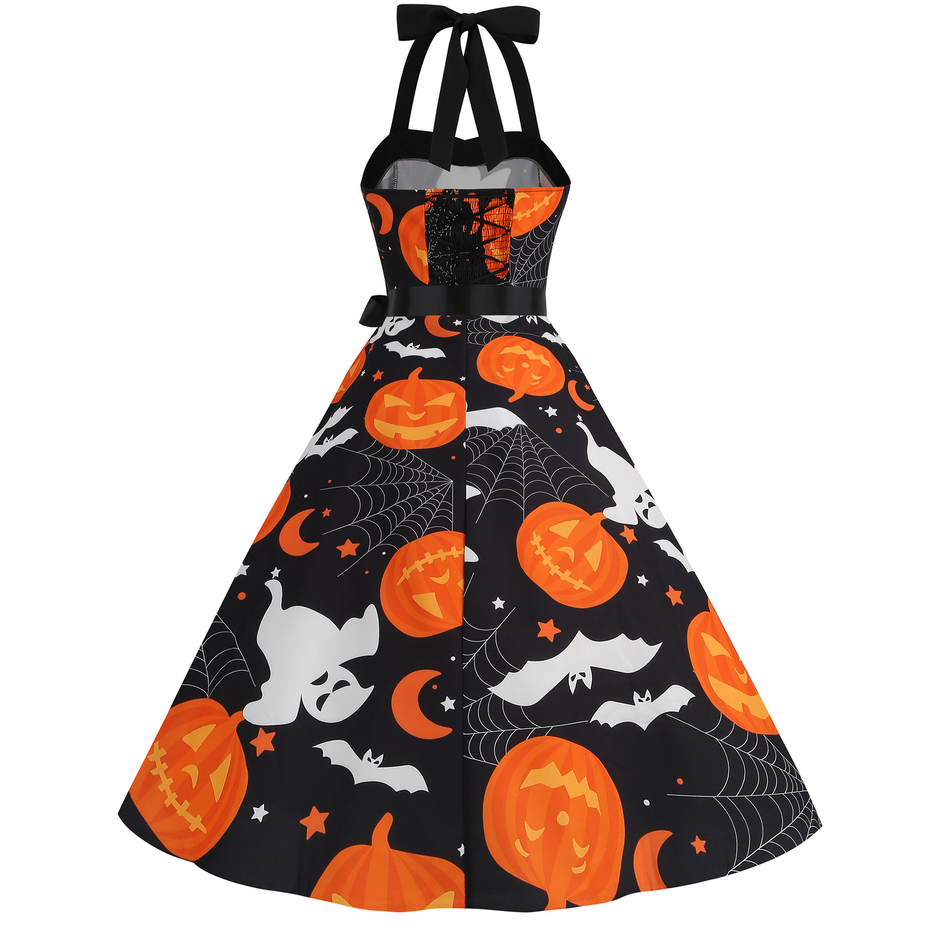 Women Sleeveless Halter Print Halloween Dresses Elegant Festival Party Costumes